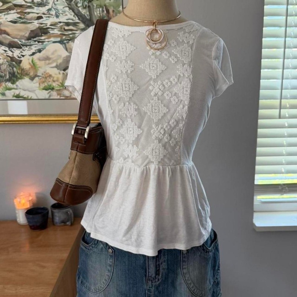 Boho white flowy shirt with embroidery detailing